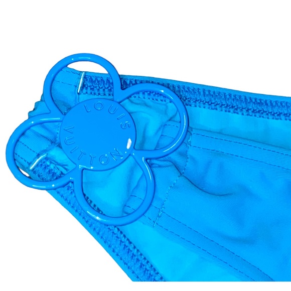 AUTH Louis Vuitton Neon Blue Metal Flower Charm Logo Halter Tie Bikini Swimsuit - Picture 15 of 16